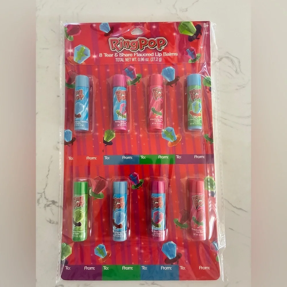 Ring Pop 8-Piece Flavored Lip Balm Set – Tear & Share – New